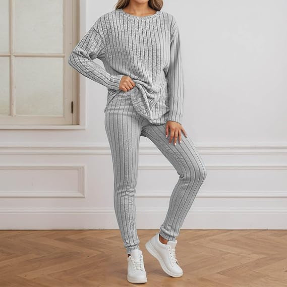 Damen gemütliches Strickensemble mit Rippenstruktur Drune