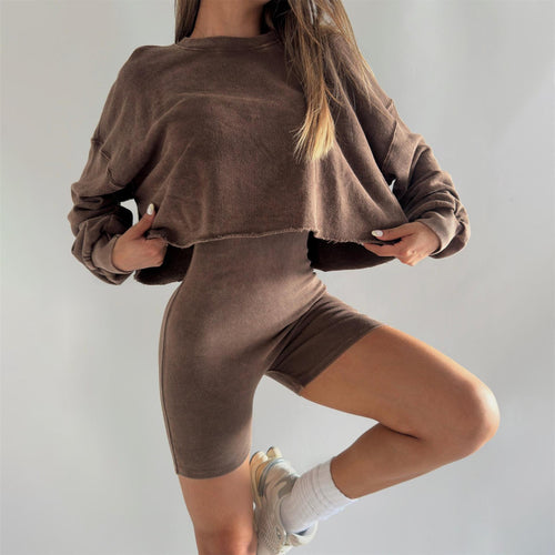 Damen lässiges Sweatshirt- und Shorts-Set Drune