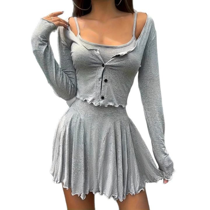 Damen Freizeit-Set mit asymmetrischem Oberteil und fließendem Rock Drune