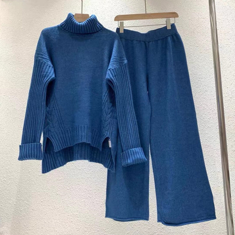 Damen modisches Strickset mit hohem Kragen und weitem Bein Drune