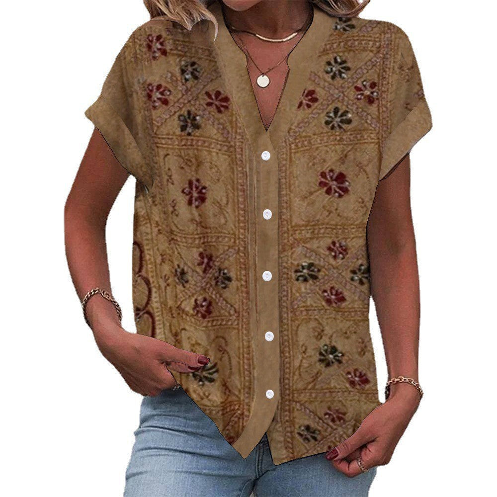 Damen Bluse mit floralem Design und Knopfleiste Drune