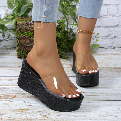 Damen Plateau-Sandalen mit transparentem Obermaterial und rutschfester Sohle Drune