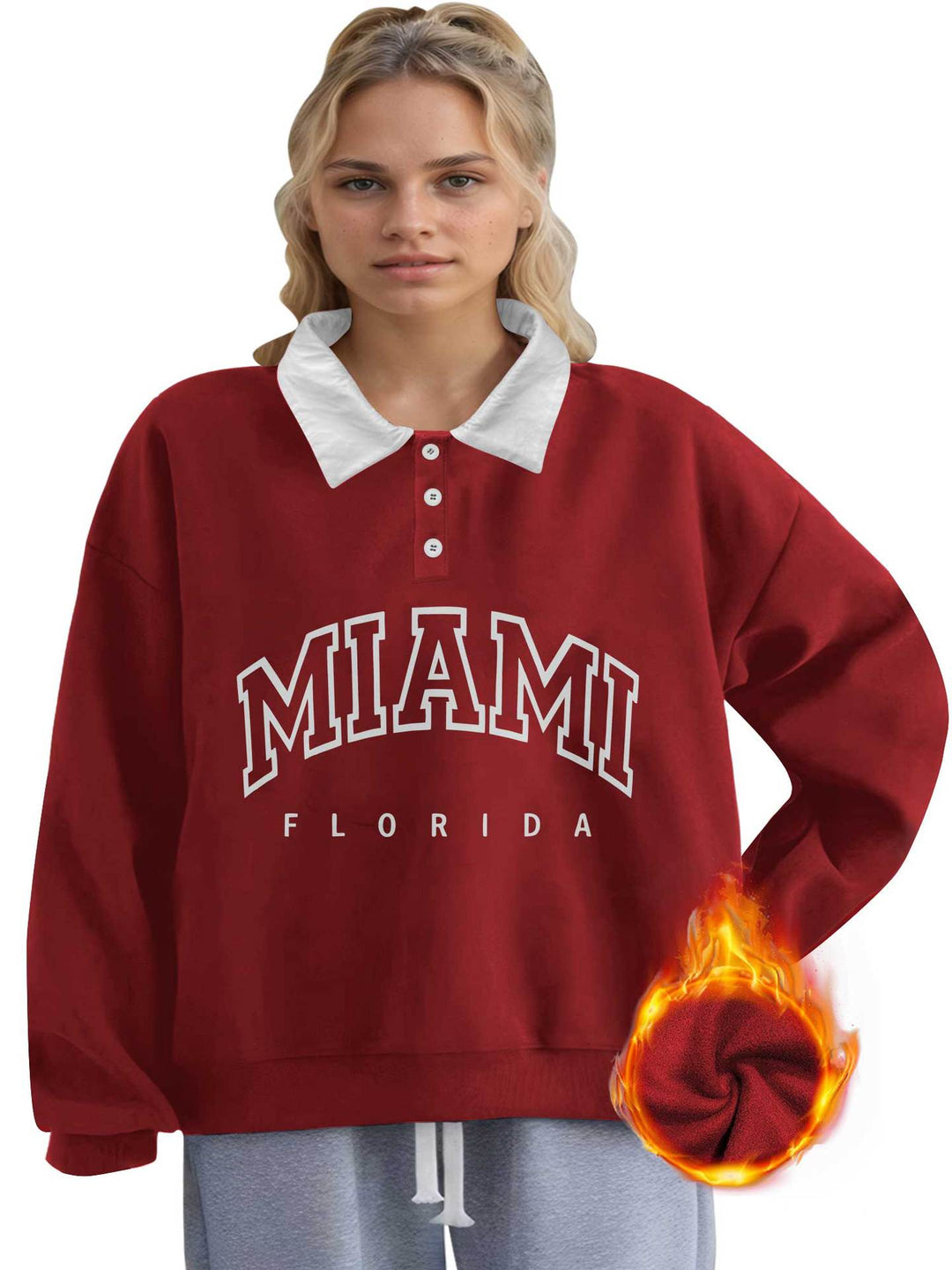 Damen Oversized College-Sweatshirt mit Polokragen und wärmender Fleece-Innenseite Drune