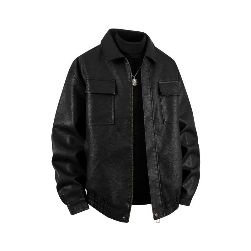 Herren Overshirt-Bomberjacke aus Kunstleder mit Klappbrusttaschen & elastischem Saum Drune