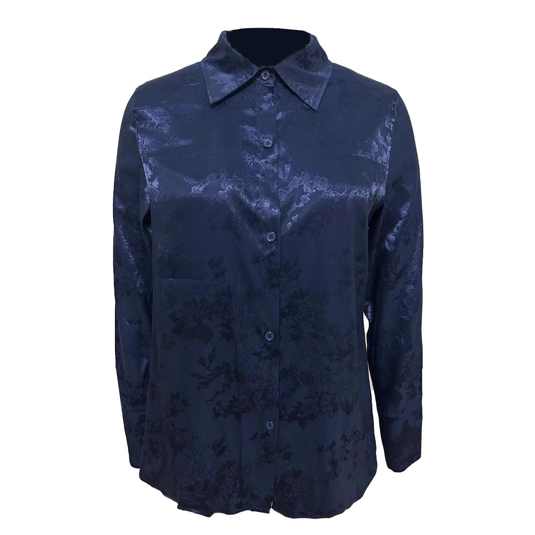 Damen elegante Seidenbluse mit floralem Muster und dezenten Glanz Drune