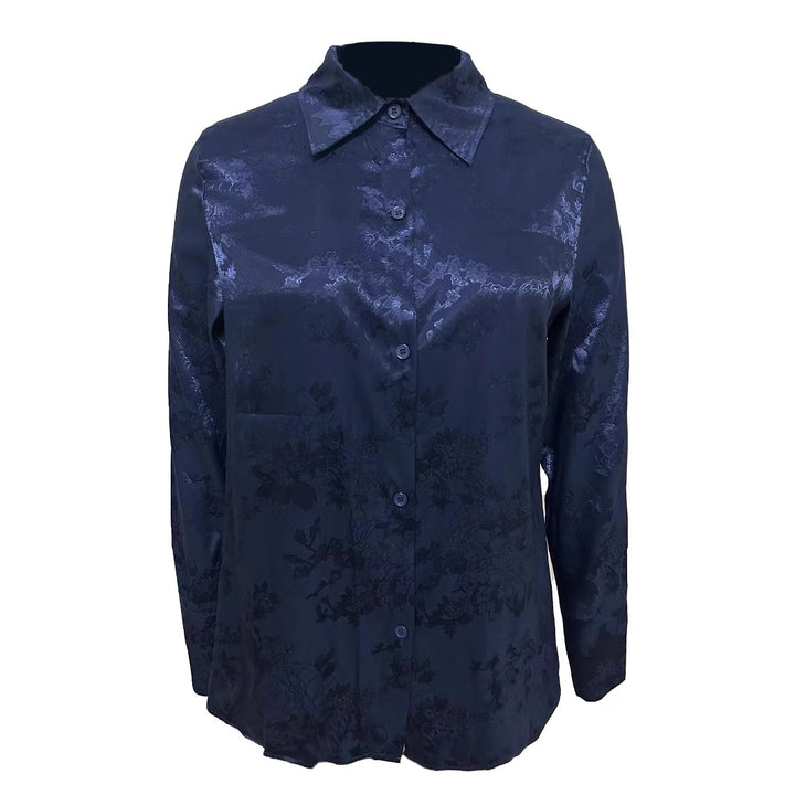 Damen elegante Seidenbluse mit floralem Muster und dezenten Glanz Drune