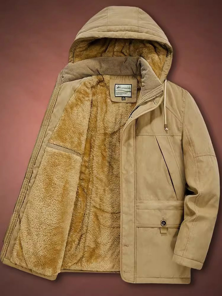 Herren Isolierter Langparka mit Teddyfutter, Kapuze und verdeckten Taschen Drune
