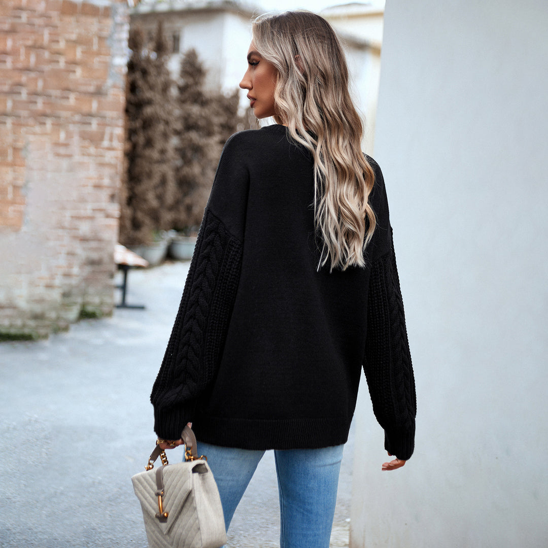 Damen nan Oversize-Feinstrickpullover mit Rundhalsausschnitt und Zopfmusterärmeln Drune