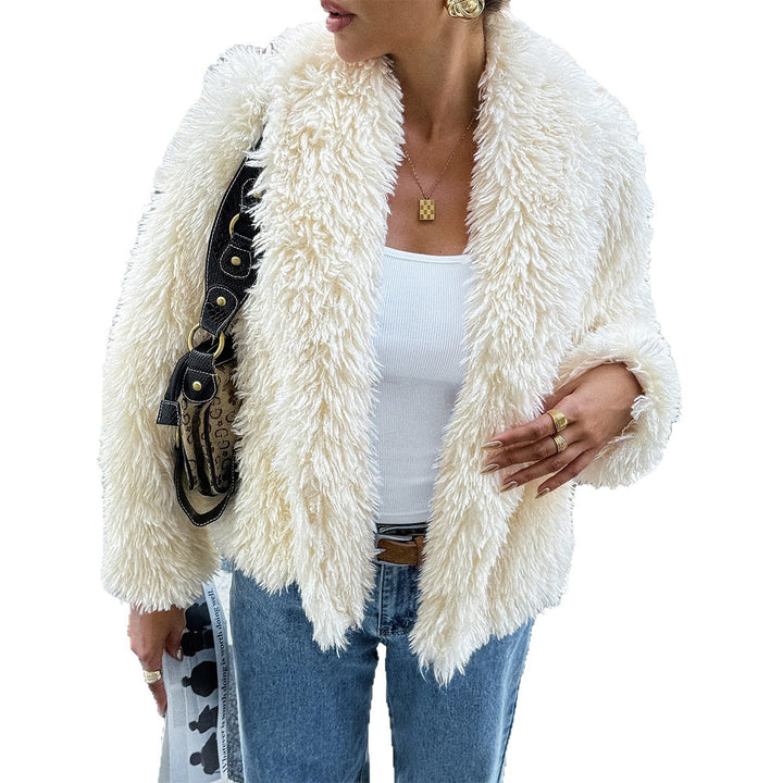 Damen nan flauschiger Teddy-Mantel mit Oversize-Schalkragen, kurzer Länge und geradem Schnitt Drune