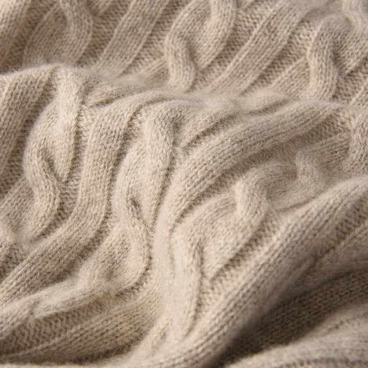 Herren Zopfmuster-Halbzip-Pullover aus weichem Wollmix mit Stehkragen Drune
