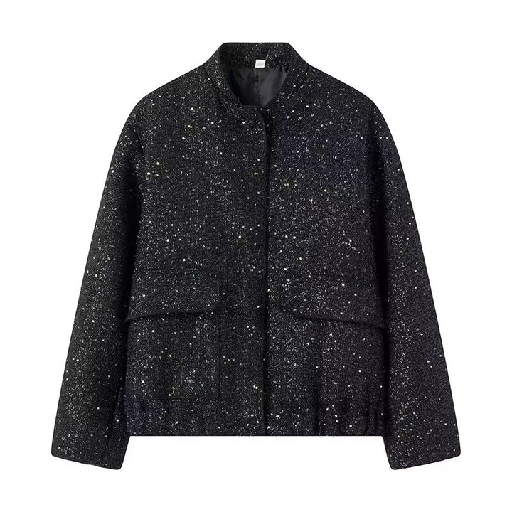 Damen nan strukturierte Boucléjacke mit Stehkragen, aufgesetzten Taschen und elastischem Saum Drune
