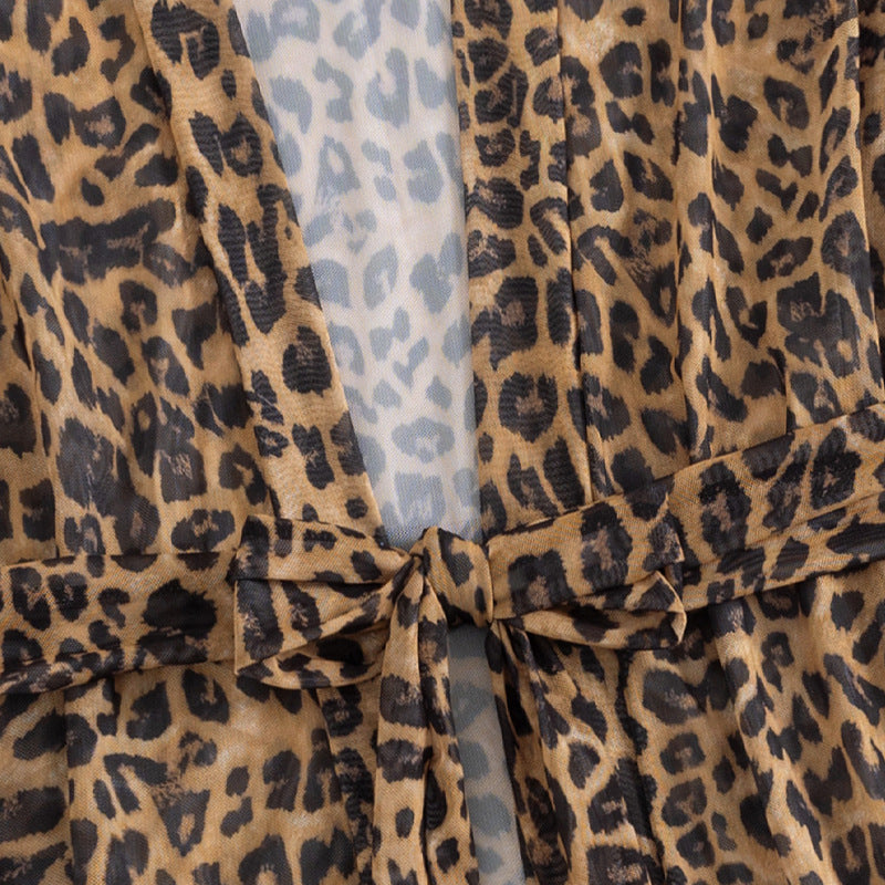 Damen luftiger Strandüberwurf mit trendy Leopardenprint Drune