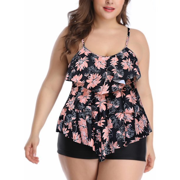Damen Tankini-Set mit charmantem Flatteroberteil und bequemen Shorts Drune