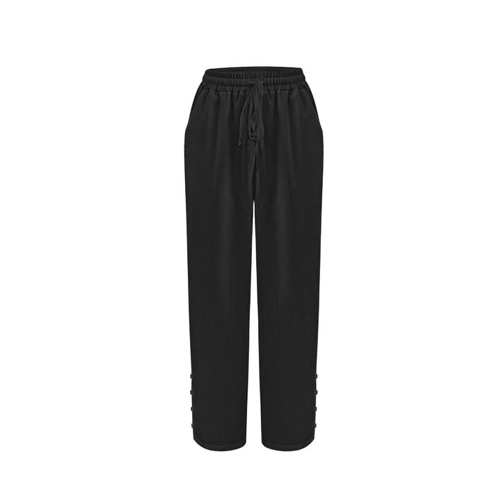 Damen Leichte Palazzo-Hose mit Gummibund, Tunnelzug und Zierknopf-Detail Drune