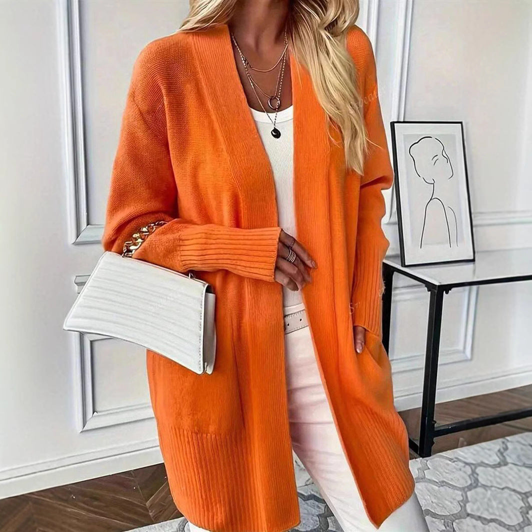 Damen lässiger Strickcardigan mit offenem Front und praktischen Taschen Drune