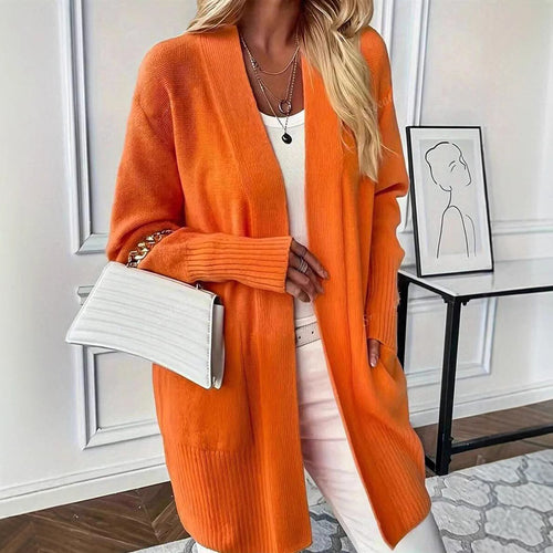 Damen lässiger Strickcardigan mit offenem Front und praktischen Taschen Drune