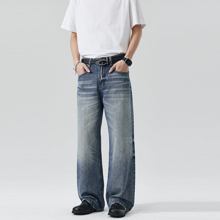 Herren Locker geschnittene Stonewashed-Denim-Jeans mit extra weitem Bein Drune