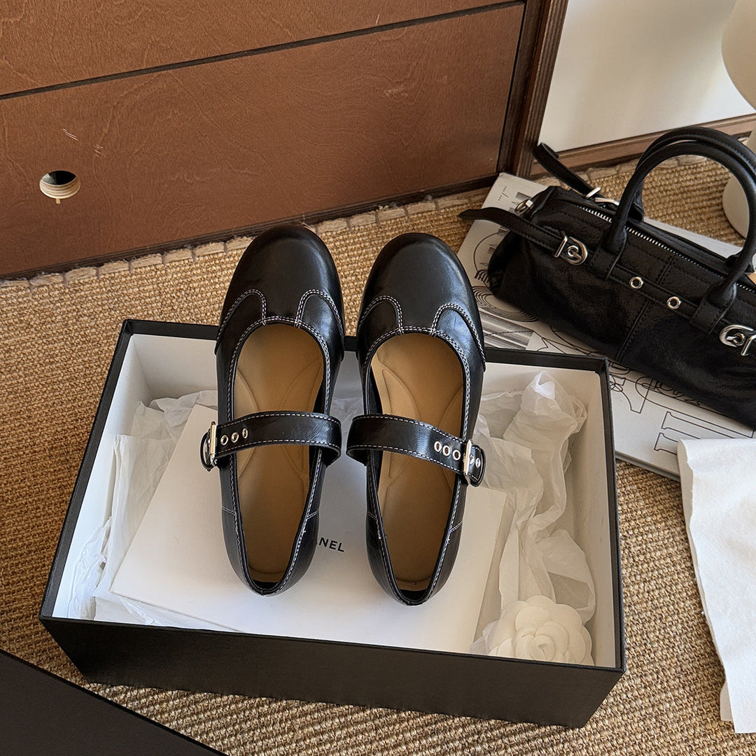 Damen Elegant verspielt Mary Jane Ballerinas mit dekorativem Riemen Drune