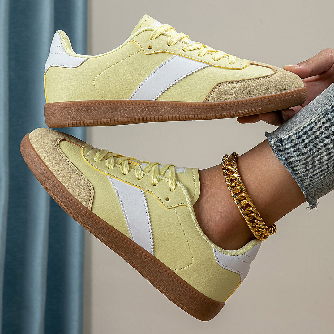 Damen nan retro-inspirierte Sneaker mit niedrigem Schnitt, Gumsohle und Velours-Zehenkappe Drune