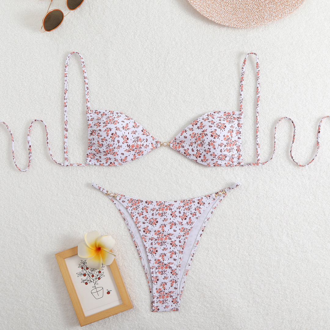 Damen Triangel-Bikini mit verstellbaren Trägern und elegantem Blumendruck Drune