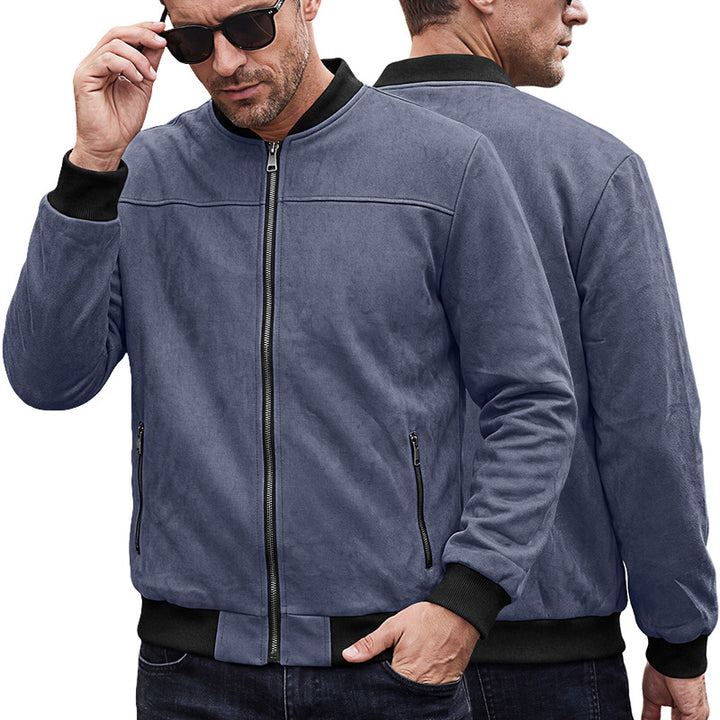 Herren Wildlederoptik Bomberjacke mit Rippenbündchen und Reißverschluss-Taschen Drune