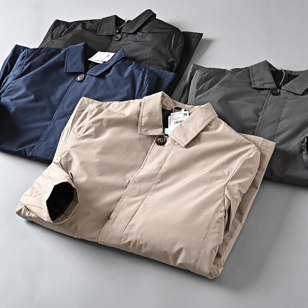 Herren Wasserabweisender leichter Cotton-Mantel im klassischen Mac-Schnitt mit verdeckter Knopfleiste Drune