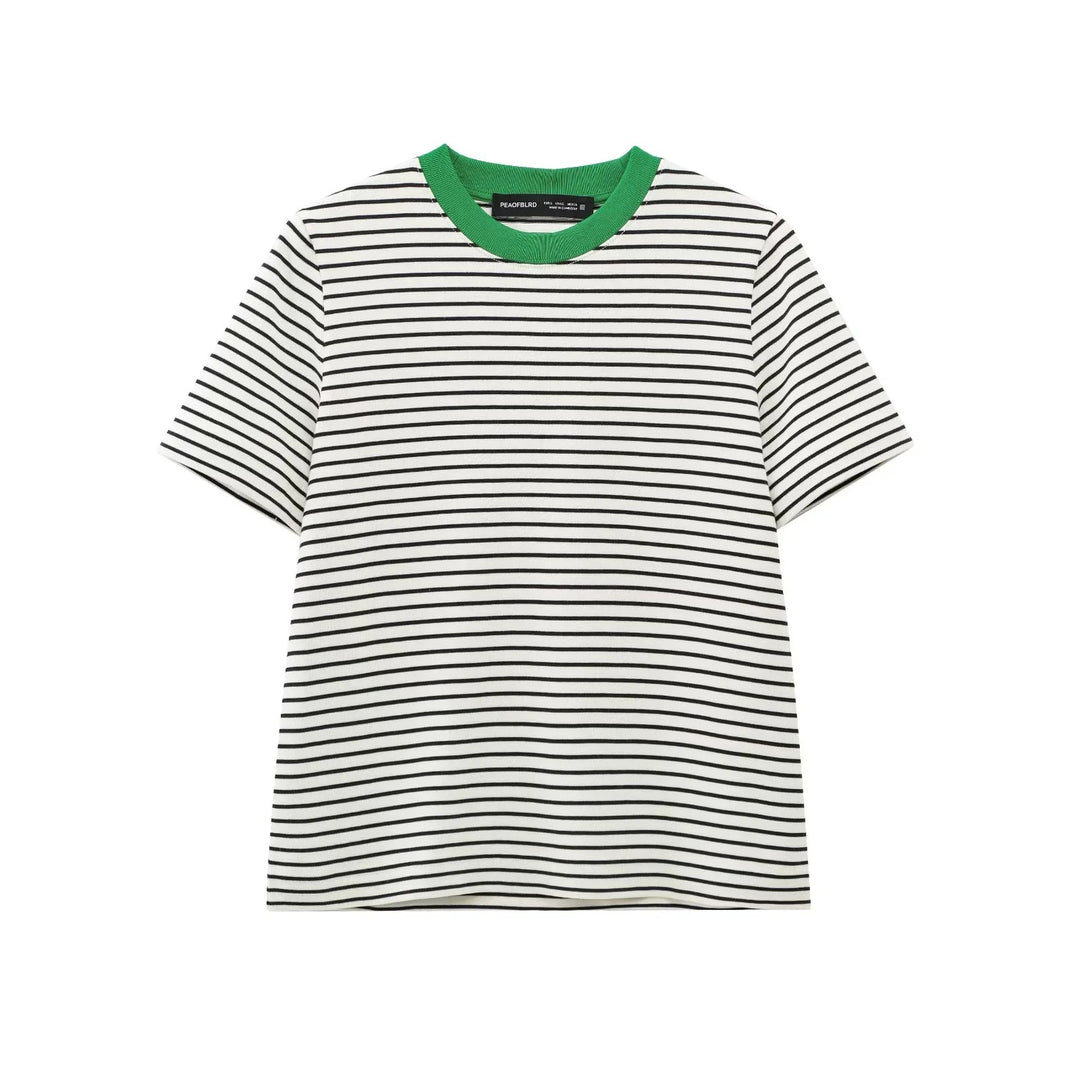 Damen Freizeit T-Shirt mit kontrastierendem Kragen und lässigem Streifenmuster Drune
