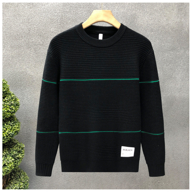 Unisex Strukturierter Waffelstrick-Pullover mit feinen Kontraststreifen Drune