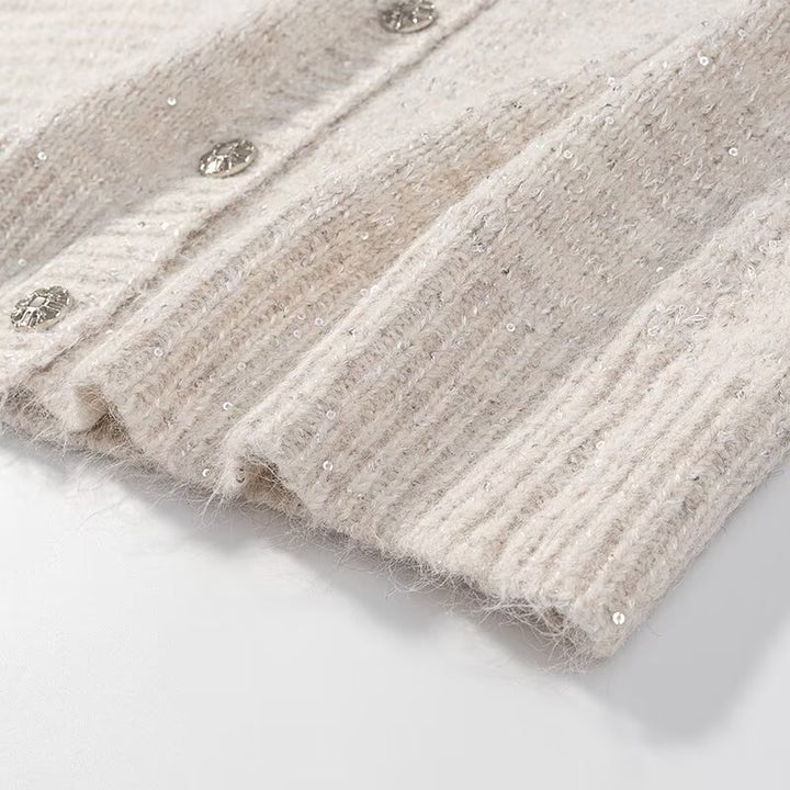 Damen Kuschelige Strickjacke mit V-Ausschnitt und Knopfverschluss Drune
