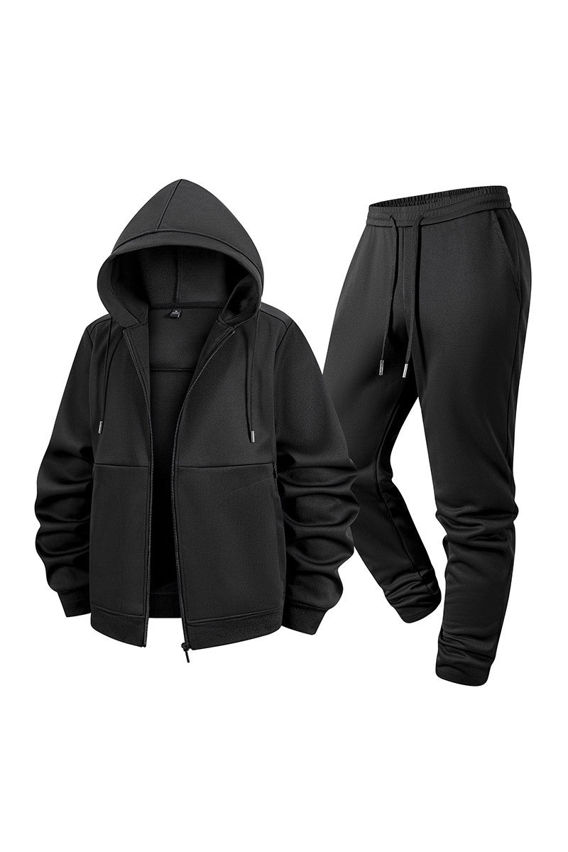 Herren Zweiteiliges Kapuzen-Trainingsset aus Thermofleece mit Reißverschluss-Hoodie und konischer Jogginghose Drune