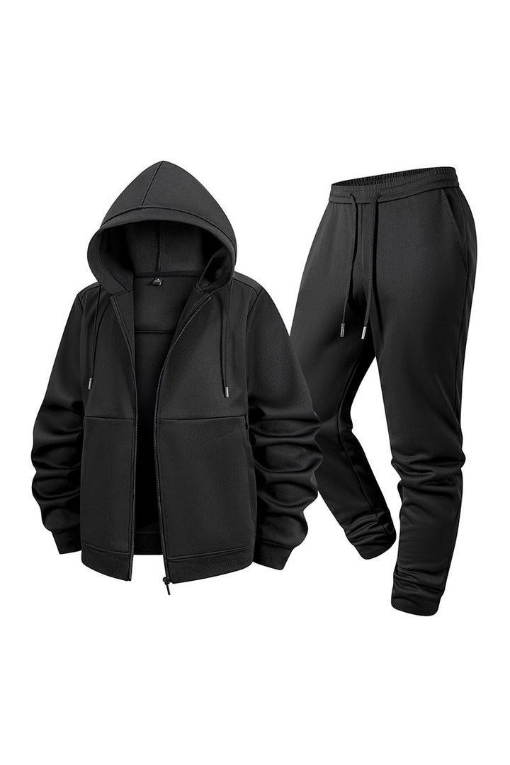 Herren Zweiteiliges Kapuzen-Trainingsset aus Thermofleece mit Reißverschluss-Hoodie und konischer Jogginghose Drune