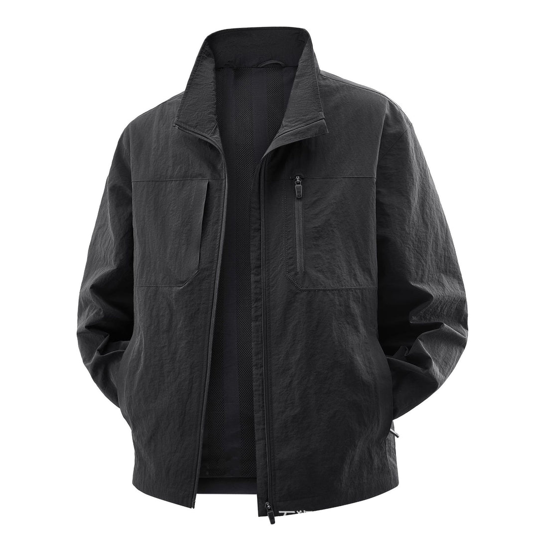 Herren Leichte Field-Utility-Jacke mit Mesh‑Futter, Stehkragen und Reißverschlusstaschen Drune