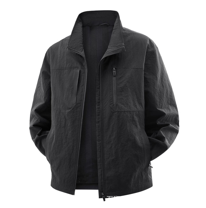 Herren Leichte Field-Utility-Jacke mit Mesh‑Futter, Stehkragen und Reißverschlusstaschen Drune