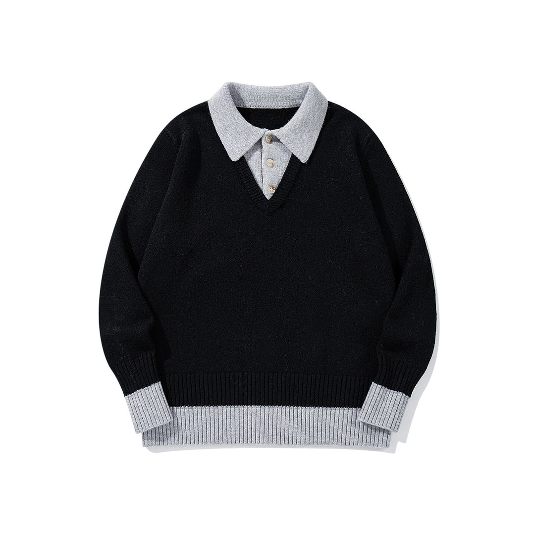 Herren Polokragen-Strickpullover mit Knopfleiste und kontrastierten Bündchen Drune