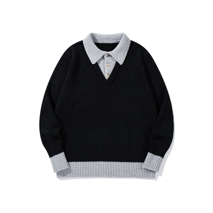Herren Polokragen-Strickpullover mit Knopfleiste und kontrastierten Bündchen Drune
