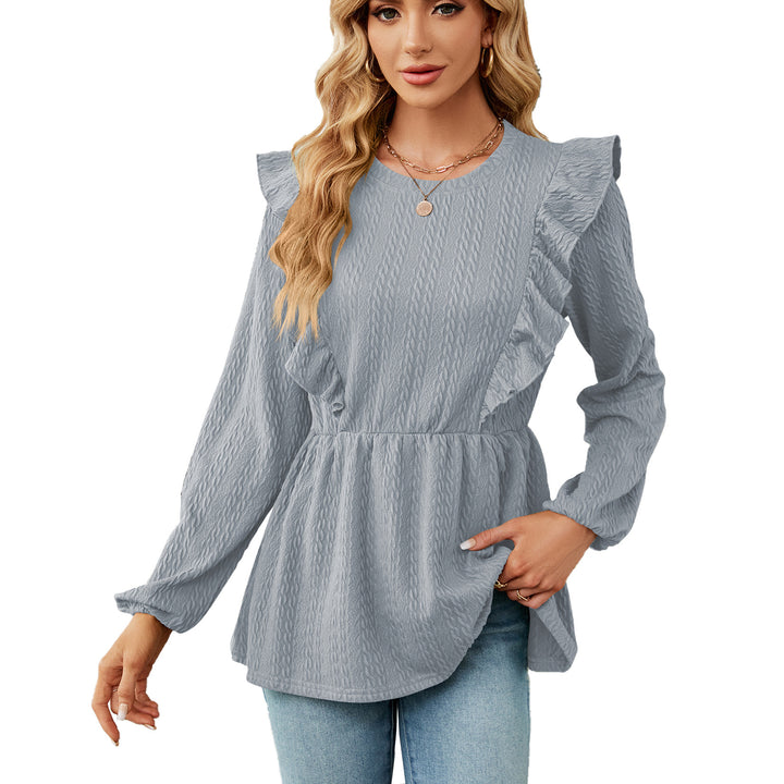 Damen trendiges Blusenshirt mit Rüschendetails und elastischem Bund Drune
