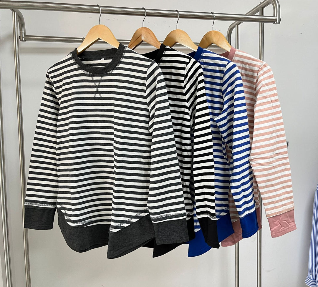 Damen gestreiftes Sweatshirt mit lässigem Schnitt und praktischen Taschen Drune
