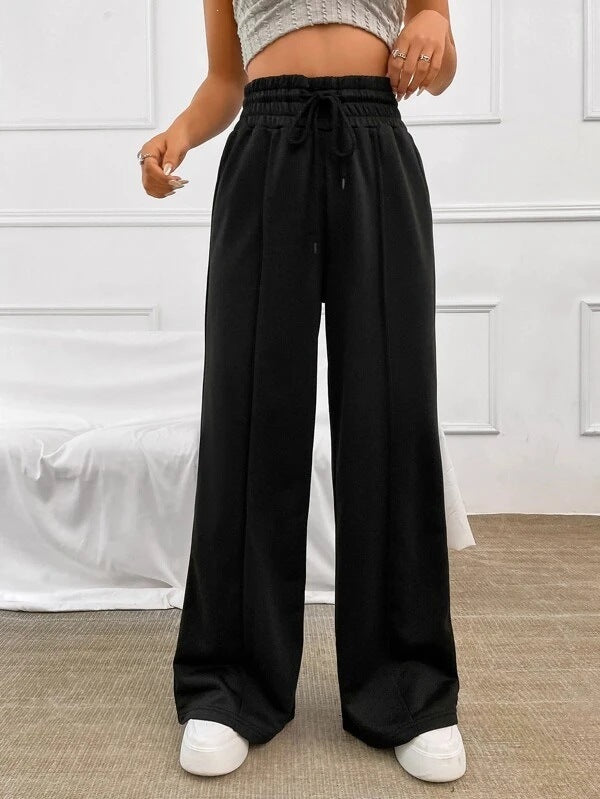 Damen nan weite High-Waist Palazzo-Jogginghose mit Kordelzug und Bügelfalte Drune