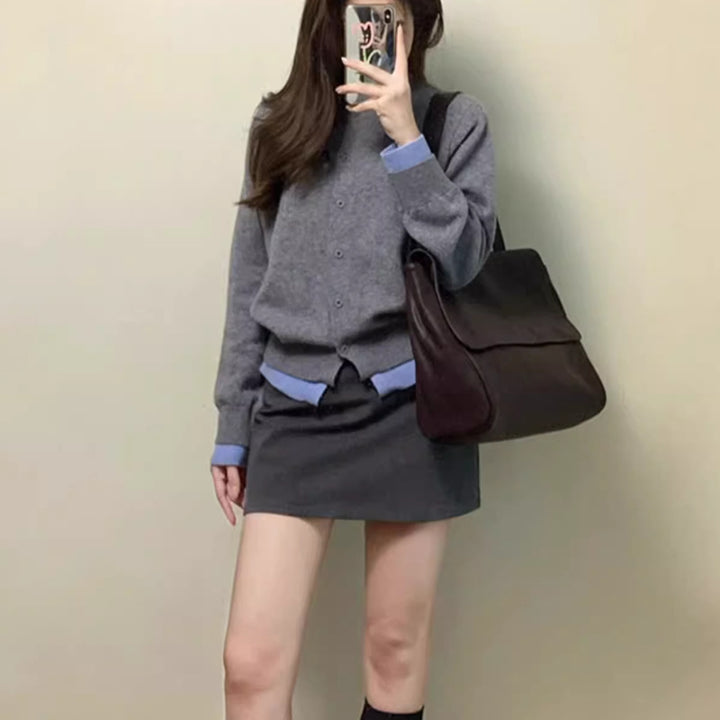 Damen eleganter Strickcardigan mit feinen Kontrastdetails Drune