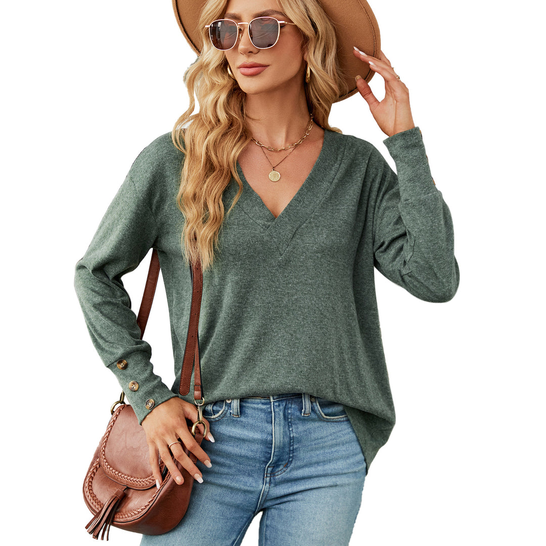 Damen oversized V-Ausschnitt Pullover mit modischen Knopfdetails Drune