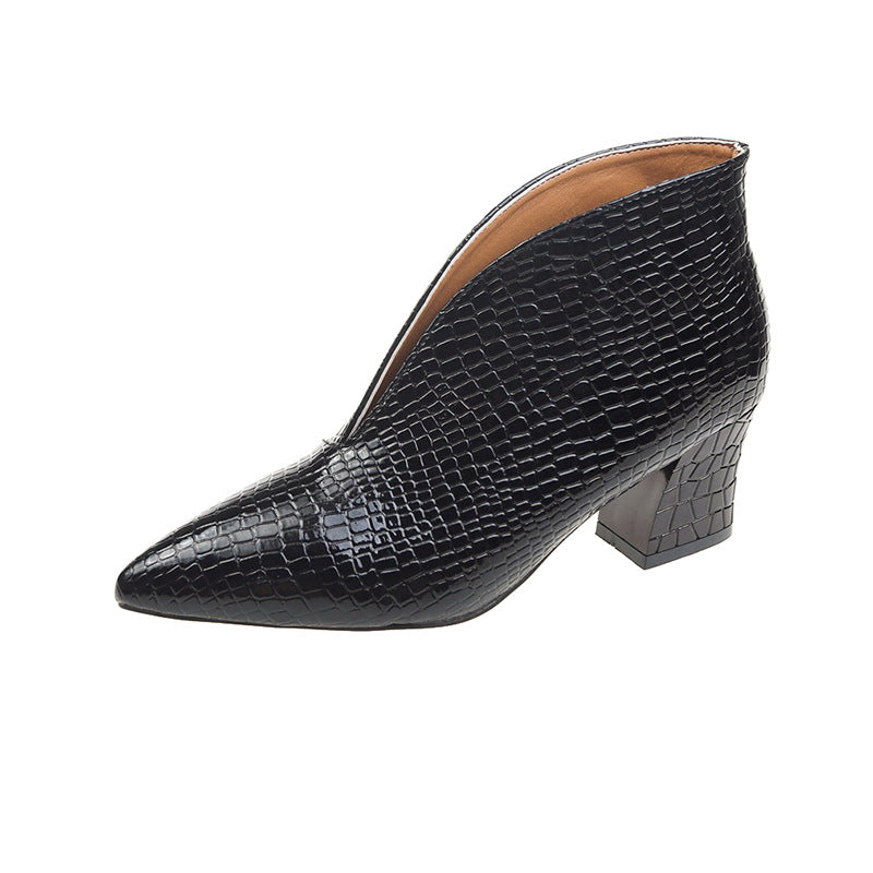 Damen nan spitze Stiefelette mit Krokoprägung und niedrigem Kittenabsatz Drune