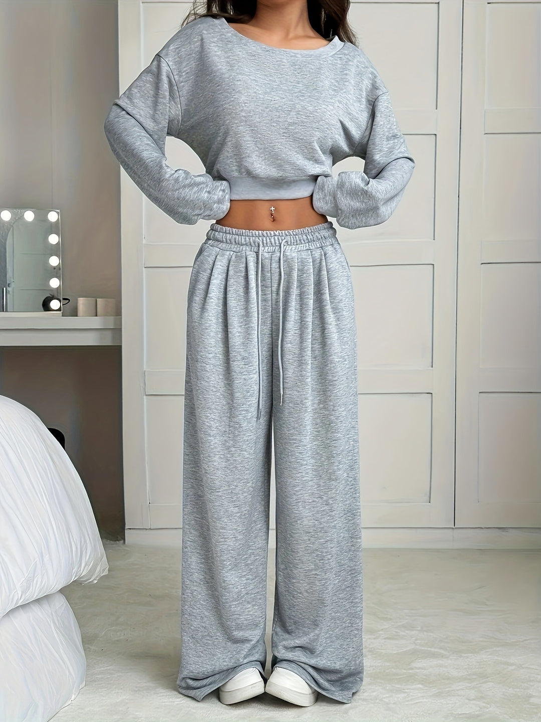 Damen lässiges Sweatshirt und weite Hose Set Drune