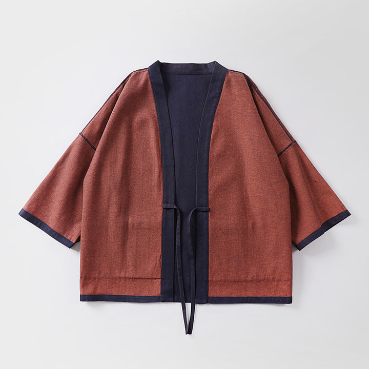 Unisex weit geschnittene Kimono-Jacke aus Baumwoll-Denim mit Bindeband und großen Aufgesetzten Taschen Drune