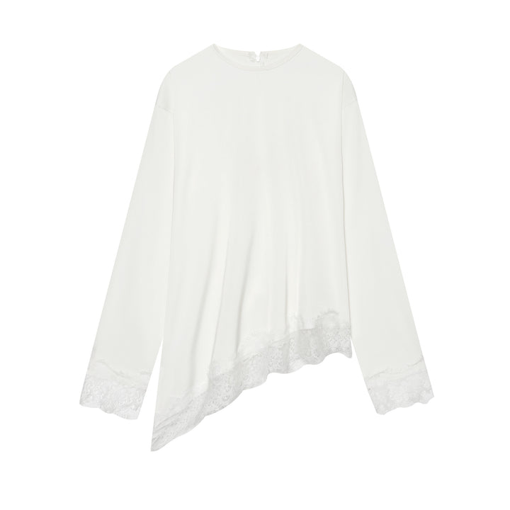 Damen Langarmshirt mit asymmetrischem Saum und Spitzenbesatz Drune