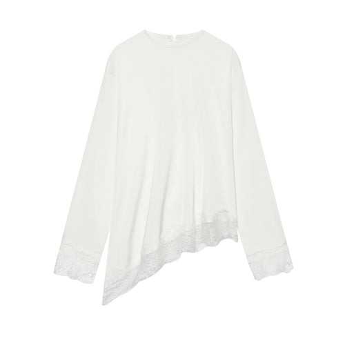 Damen Langarmshirt mit asymmetrischem Saum und Spitzenbesatz Drune