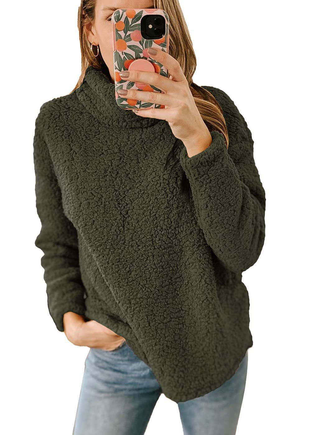 Damen Kuscheliger Sweatshirt-Pullover mit hohem Kragen und strukturiertem Fleece Drune