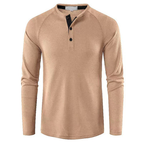 Herren nan strukturiertes Henley-Langarmshirt mit Waffelstruktur, Halbknopfleiste und Raglanärmeln Drune