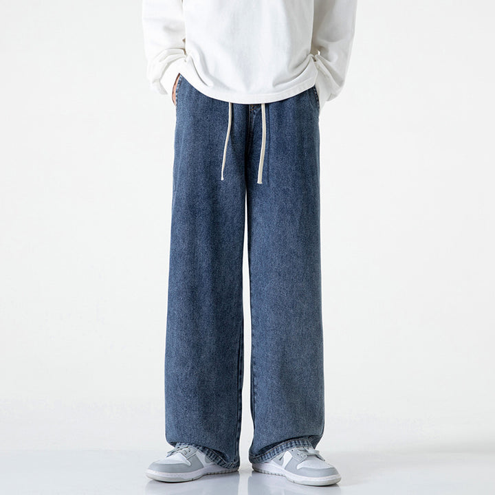 Herren Weitbeinige Denim-Baggyhose mit Tunnelzugbund und geradem Saum Drune