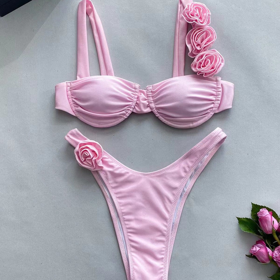Damen Bikini mit dekorativen Blumenakzenten Drune