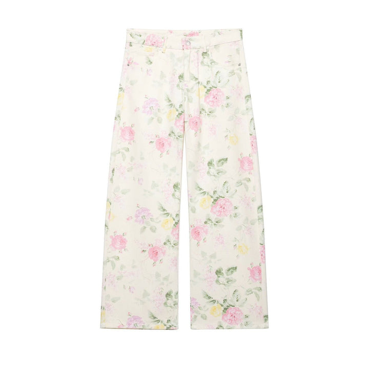 Damen Hochtaillierte weite Jeanshose mit floralem Alloverprint Drune